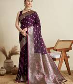 Pink woven satin saree with blouse piece