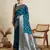 Teal woven satin saree with blouse piece