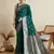 Teal woven satin saree with blouse piece