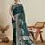 Teal woven satin saree with blouse piece