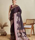 Wine woven satin saree with blouse piece