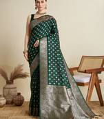 Green woven satin saree with blouse piece