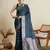 Navy blue woven satin saree with blouse piece