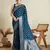 Teal woven satin saree with blouse piece