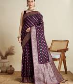 Wine woven satin saree with blouse piece