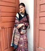 Wine digital animal printed poly cotton saree with blouse piece