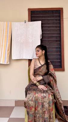 Mustard digital animal printed poly cotton saree with blouse piece 3