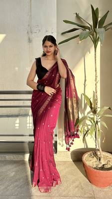 Wine pure cotton hand woven saree with blouse piece 2