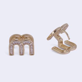 Crystal letter m charm gold plated stud earring for women 3