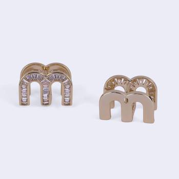 Crystal letter m charm gold plated stud earring for women 4