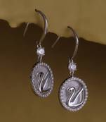 Embedded circle swan silver plated stud earring for women