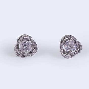 Detachable round solitaire silver plated stud earring for women 2