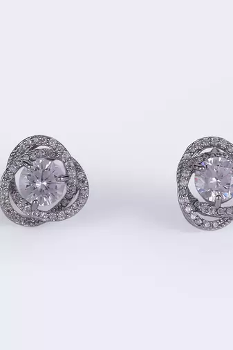 Detachable round solitaire silver plated stud earring for women