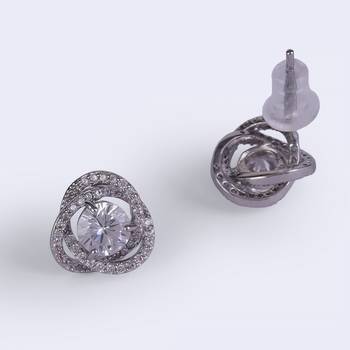 Detachable round solitaire silver plated stud earring for women 3