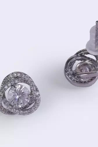 Detachable round solitaire silver plated stud earring for women