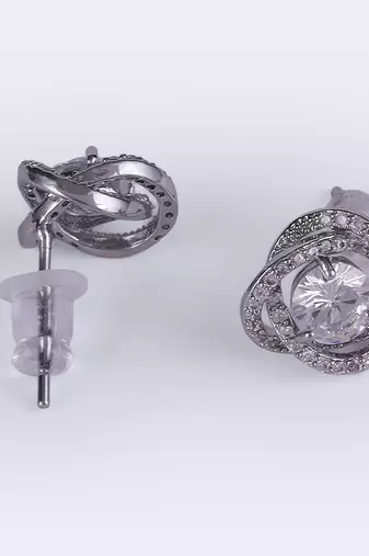 Detachable round solitaire silver plated stud earring for women