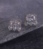 Modern heart shape cz silver plated stud earring for women