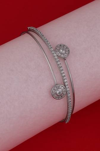 Finely round shape silver plated adjustable bracelet kada for women