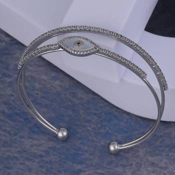 Steel evil eye silver plated adjustable bracelet kada for women 1