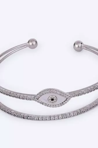 Steel evil eye silver plated adjustable bracelet kada for women