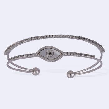 Steel evil eye silver plated adjustable bracelet kada for women 4