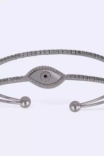 Steel evil eye silver plated adjustable bracelet kada for women