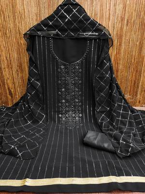 Black georgette dress material with all-over sequence work 2