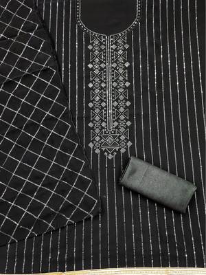 Black georgette dress material with all-over sequence work 3