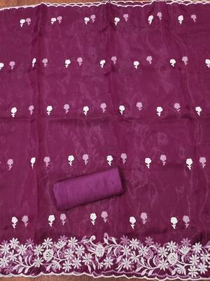 Wine Graceful organza embroidered suit set with matching dupatta 4