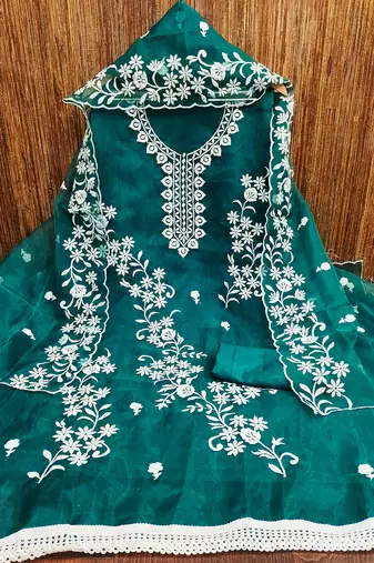 Teal Graceful organza embroidered suit set with matching dupatta