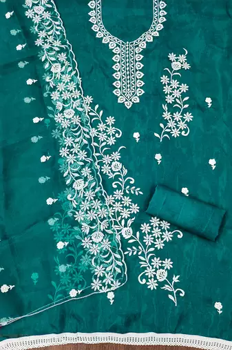 Teal Graceful organza embroidered suit set with matching dupatta