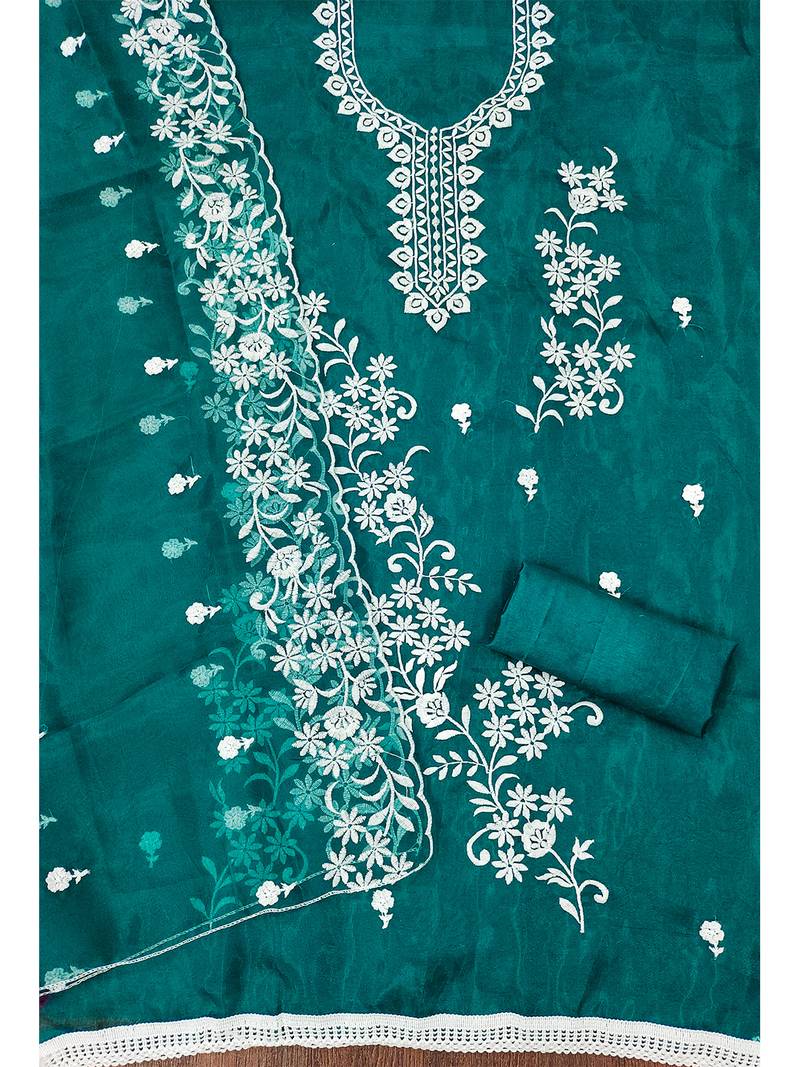 Teal Graceful organza embroidered suit set with matching dupatta