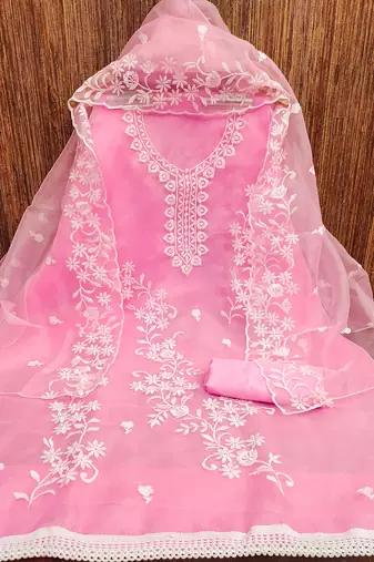 Pink Graceful organza embroidered suit set with matching dupatta