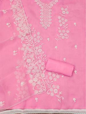 Pink Graceful organza embroidered suit set with matching dupatta 3