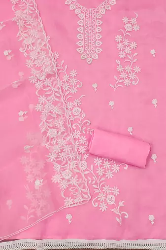 Pink Graceful organza embroidered suit set with matching dupatta