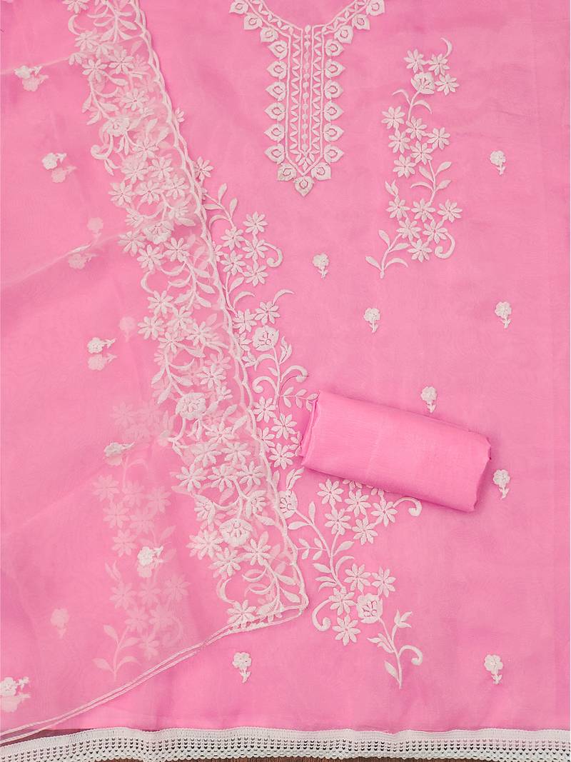 Pink Graceful organza embroidered suit set with matching dupatta