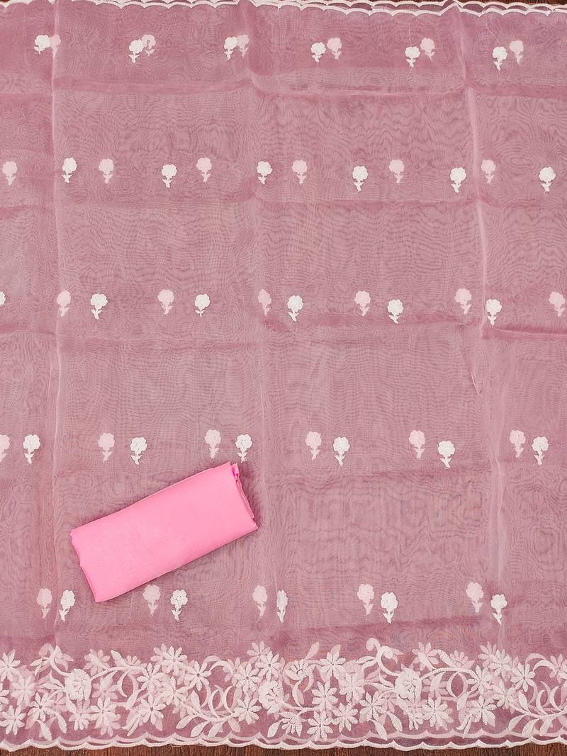 Pink Graceful organza embroidered suit set with matching dupatta