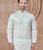 White heavy cotton with pintex work kurta pyjama for mens wear