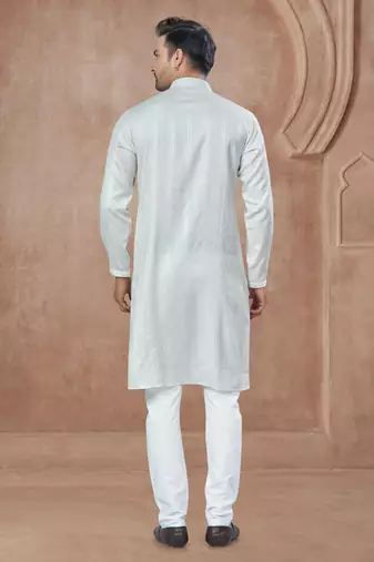 White heavy cotton with pintex work kurta pyjama for mens wear