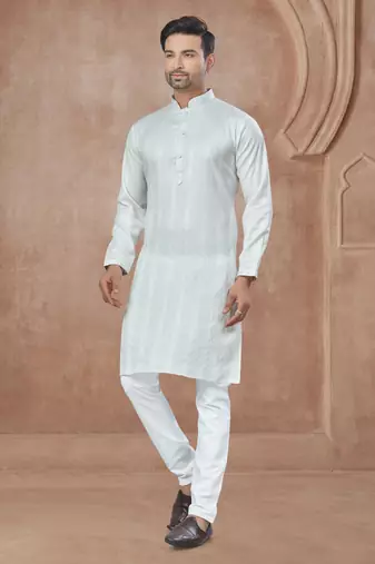 White heavy cotton with pintex work kurta pyjama for mens wear