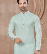 Mint green heavy cotton with pintex work kurta pyjama for mens wear