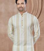 Cream heavy cotton with pintex work kurta pyjama for mens wear