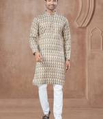 Brown heavy cotton with pintex work kurta pyjama for mens wear
