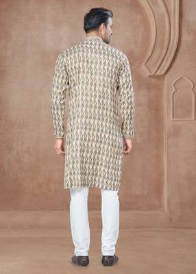 Brown heavy cotton with pintex work kurta pyjama for mens wear 2