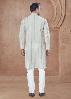 White heavy cotton with pintex work kurta pyjama for mens wear 2