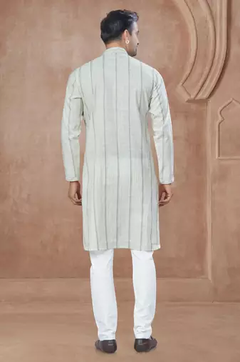 White heavy cotton with pintex work kurta pyjama for mens wear
