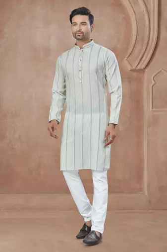 White heavy cotton with pintex work kurta pyjama for mens wear