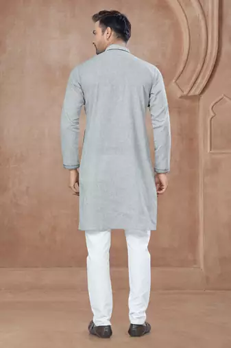 Grey heavy cotton with pintex work kurta pyjama for mens wear