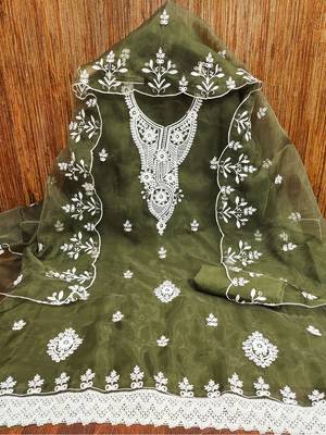 mehendi powder organza suit set with intricate white thread embroidery 2
