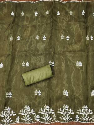 mehendi powder organza suit set with intricate white thread embroidery 4